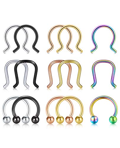 VFUN 16G Septum Piercing Chirurgenstahl Fake Nasenpiercing Helix Knorpel Tragus Piercing Hufeisen Piercing Körperschmuck Damen Herren 8MM von VFUN