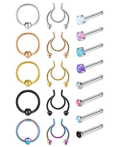 VFUN 20G Nasenpiercing Nostril Piercing Chirurgenstahl Diamant Opal Fake Nasenpiercing Fake Septum Nostril Piercing Piercing Körperschmuck Damen Herren von VFUN