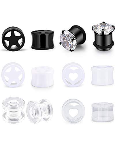 VFUN Ear Tunnels Plugs Cubic Zirconia Acrylic Double Flared Flexible Tunnel Ear Stretching Heart Five-pointed Star Shaped Damen Herren 14MM von VFUN