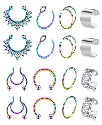 VFUN Fake Nasenpiercing Chirurgenstahl Fake Septum Clip On Non-Pierced Ear Cuff Tragus Helix Piercing Ohr Damen Herren Nasenring Piercing von VFUN