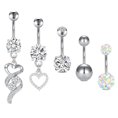 VFUN 14g Bauchnabelpiercing Baumeln Herz Bauchnabel Piercing Für Frauen Chirurgenstahl Bauchnabelpiercing Body Jewellery von VFUN