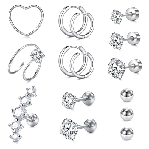 VFUN 16G Helix Tragus Ohrpiercing, 6/8/10mm Knorpel Conch Piercing Für Damen Ohrring Silber Gold von VFUN