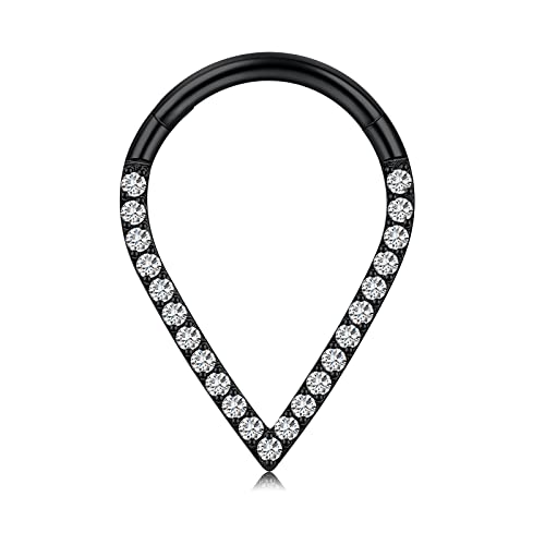 VFUN 16G Septum Piercing Wassertropfen CZ Diamond Clicker Septum Ring Helix Conch Knorpel Ohrring Damen Ohrpiercing Daith Ohr Piercing 10MM Schwarz von VFUN