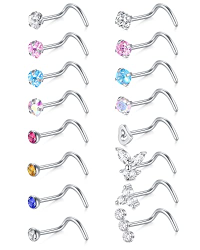 VFUN 20G Nasenpiercing Steck Chirurgenstahl Silber L-Form Nasenstecker Piercing Nase Nose Stud Ring Nostril Piercing Damen Nasen Piercing Nase von VFUN