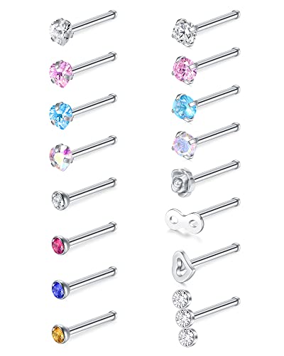 VFUN 20G Nasenpiercing Steck Chirurgenstahl Silber Straight Bone Nasenstecker Piercing Nase Nose Stud Ring Nostril Piercing Damen Nasen Piercing Nase von VFUN