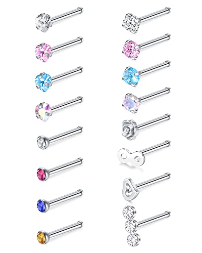 VFUN 20G Nasenstecker Silber Straight Bone Nose Stud Ring Damen Nasen Piercing von VFUN