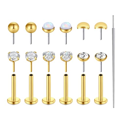 VFUN 20G Threadless Nasenpiercing Steckers Für Damen Herren Chirurgenstahl Push In Flachrücken-Ohrring Lippen Labret Piercing Knorpel Helix Conch Nostril Tragus Piercing 8mm von VFUN