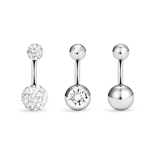 VFUN 3 Stück 14G 6mm klar Kristal CZ Chirurgenstahl Kurz Bauchnabelpiercing Bananabell Piercing Bauchnabel Ringe Piercing Damen Herren - Silber von VFUN