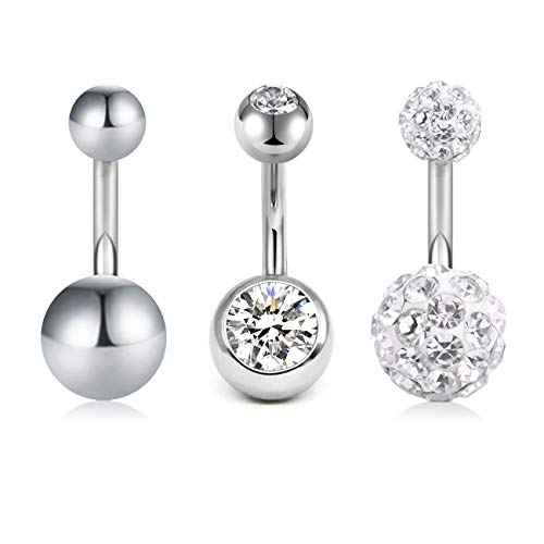 VFUN 3 Stück 14G 8mm klar Kristal CZ Chirurgenstahl Kurz Bauchnabelpiercing Bananabell Piercing Bauchnabel Ringe Piercing Damen Herren - Silber von VFUN