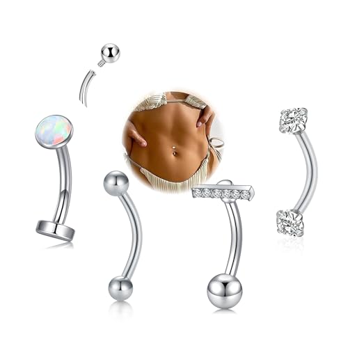VFUN 4Pcs 14G Hypoallergene Schwimmende Bauchnabelpiercing Für Frauen Flachen Rücken Klassische Bauchnabelpiercing Cz Nabel Ring Mit Innengewinde Gekrümmte Barbell Bauch Piercing Schmuck 10mm von VFUN