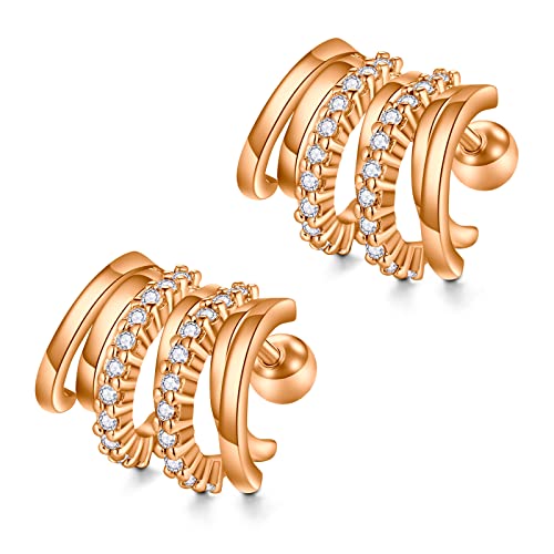 VFUN Claw Ohr Cuff Zircon Conch Stud Ohrklemme Ear Cuffs Claw Ohrringe Damen Ear Wrap Piercing Stud Ohr Stecker Piercing Rosegold von VFUN
