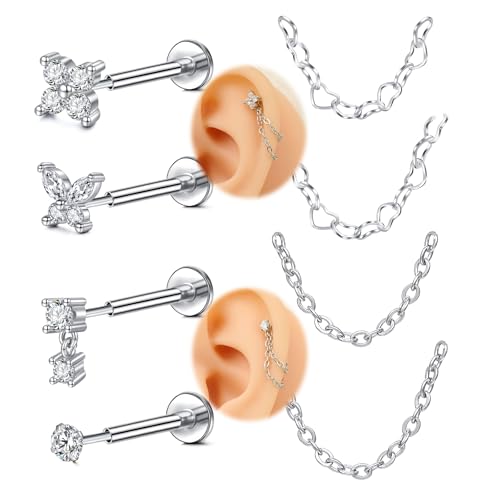 VFUN Flat Back Ohrringe Ohrstecker Mit Kette Hypoallergene Ohrringe Für Frauen Tragus Knorpel Lippen Medusa Piercing Schmuck von VFUN