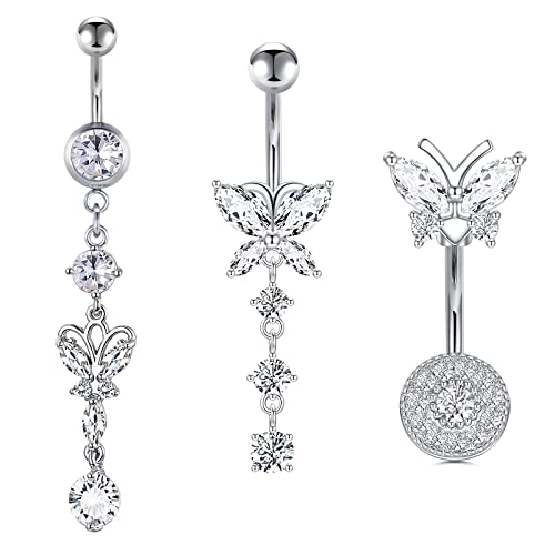 VFUN Schmetterling Bauchnabelpiercings 14G 10MM Banana Piercing Damen Piercing Bauchnabel Chirurgenstahl Anhänger Nabelpiercing Silber Belly Piercing 3 Stück von VFUN