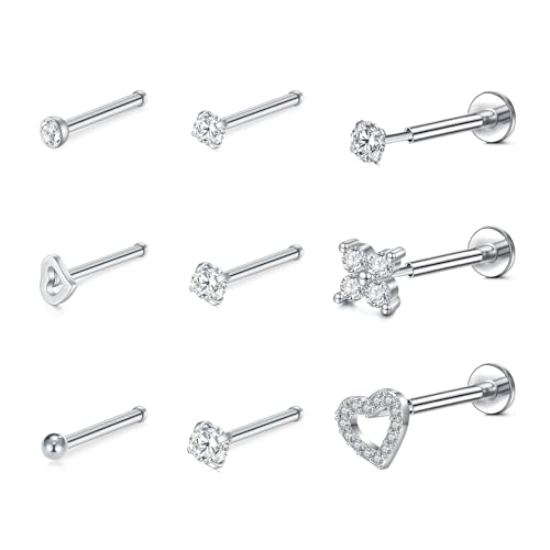 VFUN Threadless Nasenpiercing Cz Nasenstecker Für Damen Herren Labret Piercing Lippenpiercing Push In Flat Back Stud Earrings Cz Nose Nostril Tragus Helix Piercing von VFUN