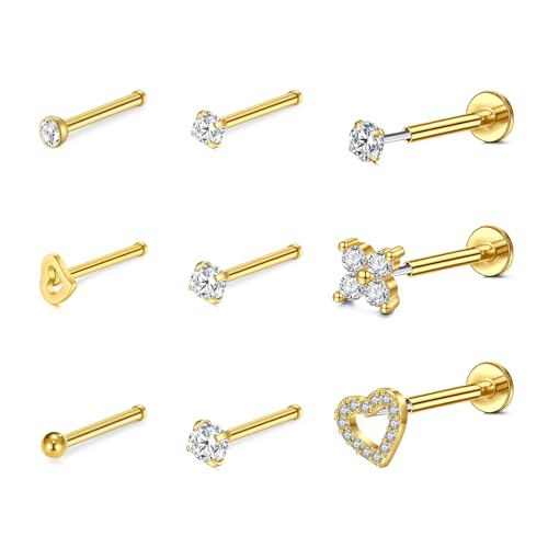 VFUN Threadless Nasenpiercing Cz Nasenstecker Für Damen Herren Labret Piercing Lippenpiercing Push In Flat Back Stud Earrings Cz Nose Nostril Tragus Helix Piercing von VFUN