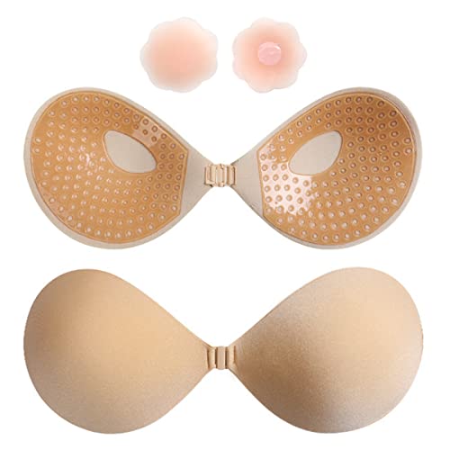 VFanxi Push-Up Sticky Adhesive Bras, Pasties Nippelabdeckungen, Unsichtbarer Rückenfreier Trägerloser BH für Frauen, Thanksgiving, Beige, C von VFanxi