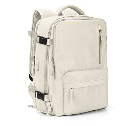 VGCUB Trage auf Rucksack,Großer Reiserucksack für Frauen Männer Airline Approved Gym Rucksack Business Laptop Daypack,Beige von VGCUB