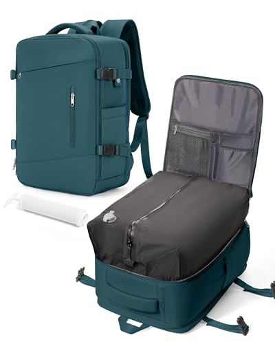 VGCUB Vakuum Rucksack Handgepäck mit Vakuumsystem Manuelle Pumpe Reiserucksack Vakuumbeutel für Kleidung Reise Staubsauger Spacevac Airbag Rucksack Wasserdicht Damen Herren Vacuum Backpack Pfauenblau von VGCUB