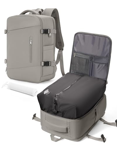 VGCUB Vakuum Rucksack Handgepäck mit Vakuumsystem Manuelle Pumpe Reiserucksack Vakuumbeutel für Kleidung Reise Staubsauger Spacevac Airbag Rucksack Wasserdicht Damen Herren Vacuum Backpack Graubraun von VGCUB