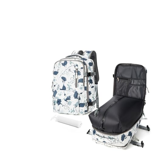 Vakuum Rucksack Handgepäck Reiserucksack mit Vakuumsystem Vakuumbeutel Manuelle Pumpe für Kleidung Reise Staubsauger Spacevac Airbag Rucksack Damen Herren Wasserdicht Vacuum Backpack Hellgraue Blätter von VGCUB