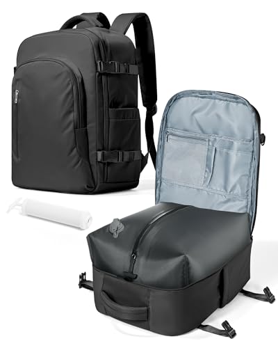 Vakuum Rucksack Handgepäck mit Vakuumsystem Vakuumbeutel Manuelle Pumpe Reiserucksack für Kleidung Reise Staubsauger Airbag Wasserdicht Rucksack Damen Herren Vacuum Travel Backpack Schwarz von VGCUB