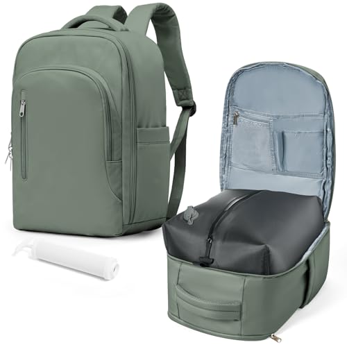 Vakuum Rucksack Handgepäck mit Vakuumsystem Vakuumbeutel Manuelle Pumpe Reiserucksack für Kleidung Staubsauger Airbag Wasserdicht Rucksack Damen Herren Vacuum Travel Backpack Dunkelgrün von VGCUB