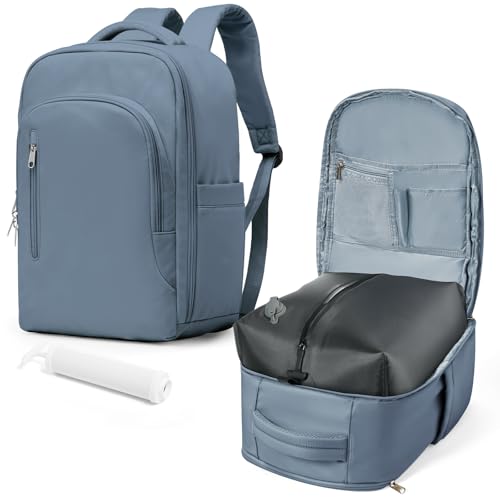 Vakuum Rucksack Handgepäck mit Vakuumsystem Vakuumbeutel Manuelle Pumpe Reiserucksack für Kleidung Staubsauger Airbag Wasserdicht Rucksack Damen Herren Vacuum Travel Backpack Saphirblau von VGCUB