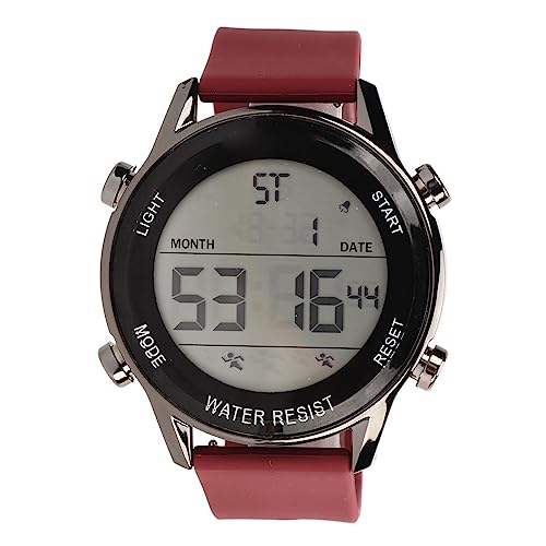 VGEBY Digitale Chronographenuhr, WR50M ABS-Kunststoff, Wasserdicht, Leuchtend, Großer Bildschirm, Outdoor-Sportuhr für Herren (Weinrot) von VGEBY