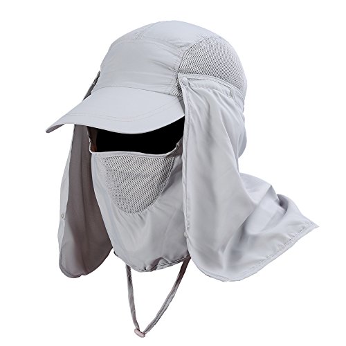 VGEBY Sonnenhut mit Nackenschutz, Outdoor Sonnenschutz Maske Hut UV Schutz Sommer Unisex Kappe für Radfahren, Wandern, Angeln (Farbe : Grau) von VGEBY