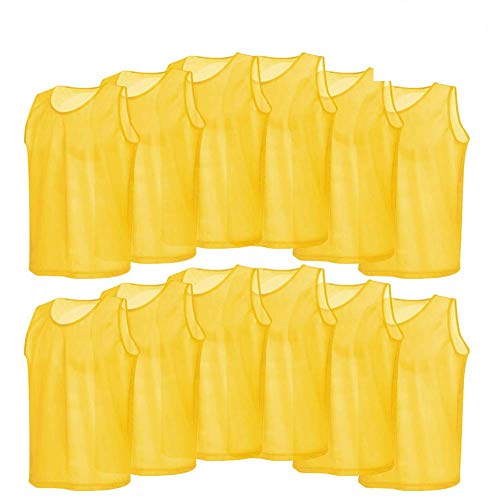 12 Stück Mesh Trimmage Erwachsene Fußball Trainingsweste Trainingsleibchen Markierungshemd Weste Atmungsaktiv Erwachsene Trikots Lätzchen für Volleyball Fußball Basketball (Gelb) Fußball Liefert von VGEBY1