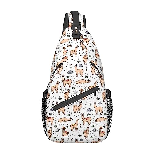 Banane Erdbeere Ananas Sling Bag Reise Crossbody Rucksack Brusttasche für Männer Frauen, verstellbare linke und rechte Schultern, Wandern, Casual Daypack, Lama-Cartoon-Muster., Einheitsgröße von VGFJHNDF