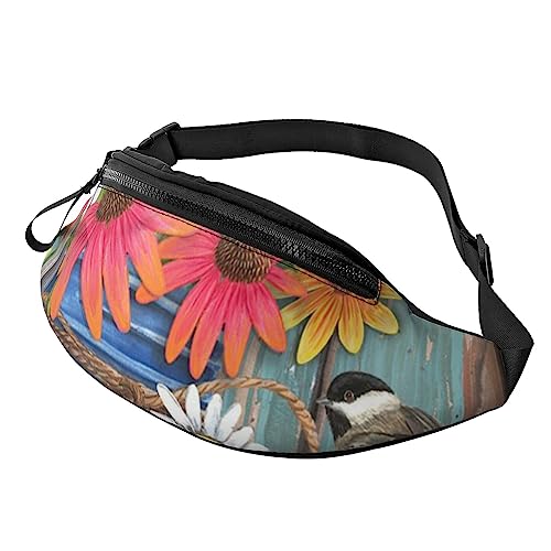 Bauchtasche mit Batikfärbung, für Reisen, mit Reißverschluss und Kopfhörerloch, Laufgürteltasche mit verstellbarem Gürtel für Damen und Herren, Bauernhof Frische Blumen Frühling, Einheitsgröße von VGFJHNDF