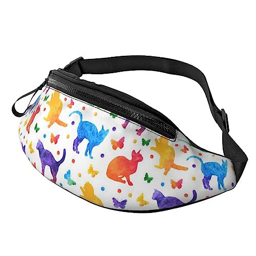 Bauchtasche mit Batikfärbung, für Reisen, mit Reißverschluss und Kopfhörerloch, Laufgürteltasche mit verstellbarem Gürtel für Damen und Herren, Schmetterling mit Punkten und Katze, Einheitsgröße von VGFJHNDF