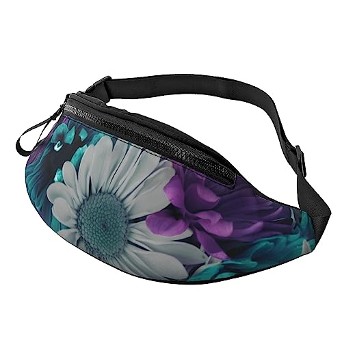 Bauchtasche mit Batikfärbung, für Reisen, mit Reißverschluss und Kopfhörerloch, Laufgürteltasche mit verstellbarem Gürtel für Damen und Herren, Violett/Weiß mit Blumenmuster, Einheitsgröße von VGFJHNDF