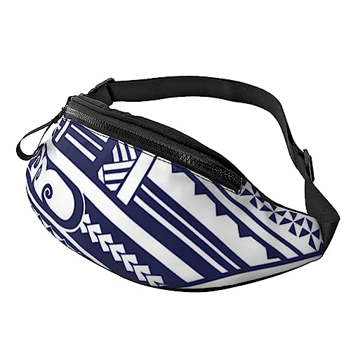 Bauchtasche mit afrikanischen Nationalmustern, mit Reißverschluss und Kopfhörerloch, zum Laufen, mit verstellbarem Gürtel für Damen und Herren, Blaues, polynesisches Maori-Tribal-Muster, Einheitsgröße von VGFJHNDF