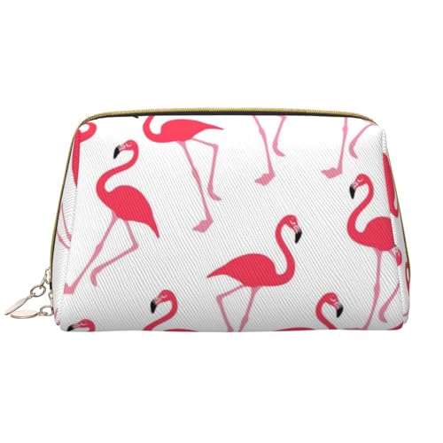 Beach Wave Sunset Bedruckte Leder Make-up Tasche für Frauen Mädchen - Tragbare Reise Kosmetik Organizer Kulturbeutel, Rosa Flamingo-Muster, Einheitsgröße von VGFJHNDF