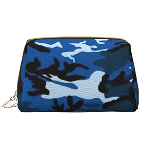 Beach Wave Sunset Bedruckte Leder Make-up Tasche für Frauen Mädchen - Tragbare Reise Kosmetik Organizer Kulturbeutel, blau camouflage, Einheitsgröße von VGFJHNDF