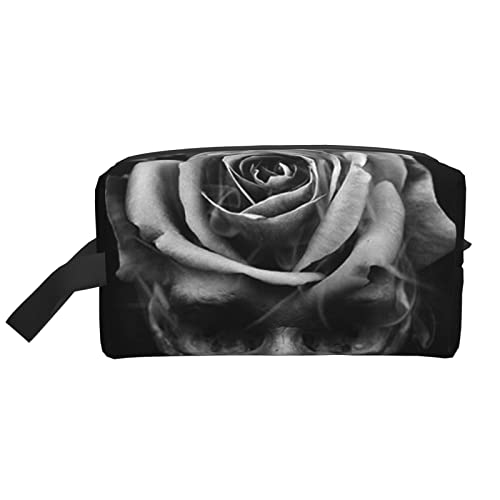 Beach Wave Sunset Reise-Make-up-Tasche mit Griffschlaufe – große Kapazität, tragbar, Kosmetik-Organizer-Tasche für Damen und Mädchen, Geschenke, Feuerschädel Rose, Einheitsgröße von VGFJHNDF