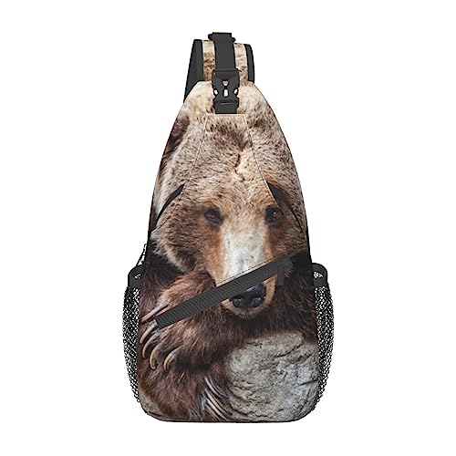 Beach Wave Sunset Sling Bag Travel Crossbody Rucksack Chest Pack für Männer Frauen, verstellbare linke und rechte Schultern, Wandern, Casual Daypack, Braune Bären, Einheitsgröße von VGFJHNDF