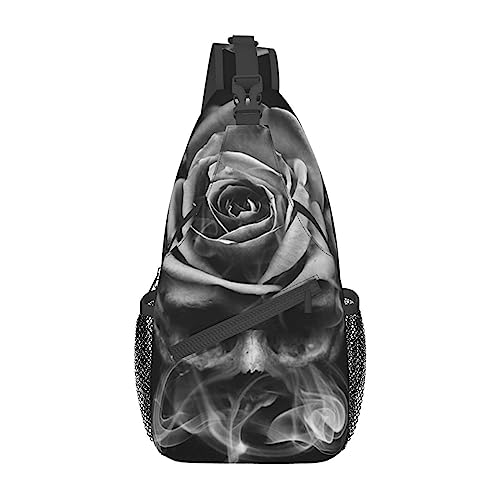 Beach Wave Sunset Sling Bag Travel Crossbody Rucksack Chest Pack für Männer Frauen, verstellbare linke und rechte Schultern, Wandern, Casual Daypack, Feuerschädel Rose, Einheitsgröße von VGFJHNDF