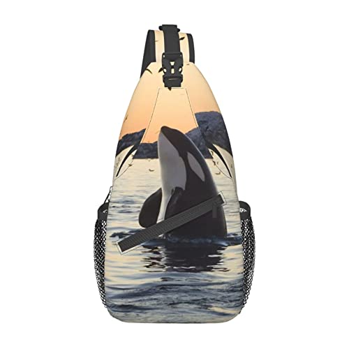 Beach Wave Sunset Sling Bag Travel Crossbody Rucksack Chest Pack für Männer Frauen, verstellbare linke und rechte Schultern, Wandern, Casual Daypack, Killerwal, Einheitsgröße von VGFJHNDF