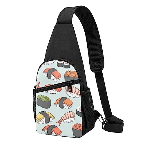 Bier-Schultertasche, Crossbody-Rucksack, Brusttasche für Männer und Frauen, verstellbare linke und rechte Schulter, Wandern, lässiger Tagesrucksack, Sushi, Einheitsgröße von VGFJHNDF