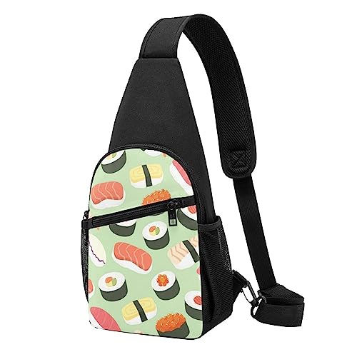 Bier-Schultertasche, Crossbody-Rucksack, Brusttasche für Männer und Frauen, verstellbare linke und rechte Schulter, Wandern, lässiger Tagesrucksack, Sushi-Lebensmittelmuster, Einheitsgröße von VGFJHNDF