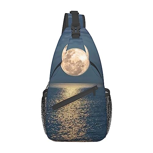 Blau-violette Schmetterlings-Schultertasche, Reise-Umhängetasche, Brusttasche, Brusttasche, für Männer und Frauen, verstellbare linke und rechte Schultern, Wandern, lässiger Tagesrucksack, Bright Moon At Sea Hippie, Einheitsgröße von VGFJHNDF