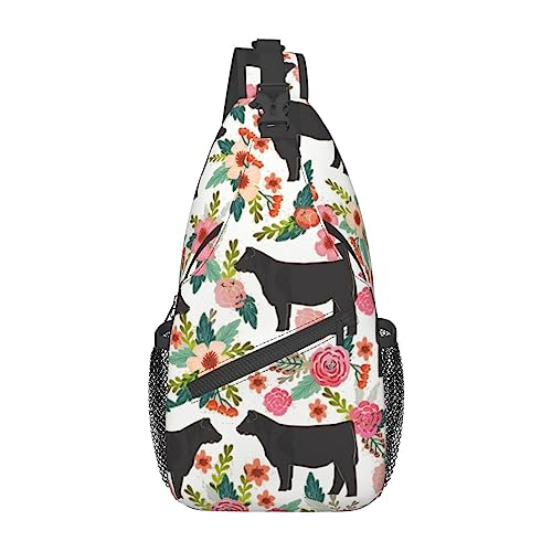 Blau-violette Schmetterlings-Schultertasche, Reise-Umhängetasche, Brusttasche, Brusttasche, für Männer und Frauen, verstellbare linke und rechte Schultern, Wandern, lässiger Tagesrucksack, Steer Floral, Einheitsgröße von VGFJHNDF