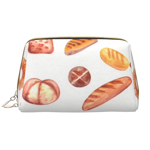 Bright Beautiful Colorful Art Printed Leather Makeup Bag for Women Girls - Portable Travel Cosmetic Organizer Toiletry Bag, Bemaltes Brot, Einheitsgröße von VGFJHNDF