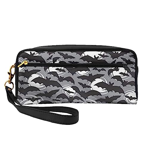 Bright Stars Reise-Make-up-Tasche mit Griffschlaufe – weiches und vielseitiges PU-Leder, tragbare Kosmetiktasche für Damen und Mädchen, Geschenk, Halloween Fledermäuse grau, Einheitsgröße von VGFJHNDF