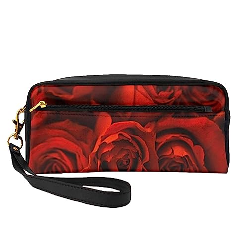 Bright Stars Reise-Make-up-Tasche mit Griffschlaufe – weiches und vielseitiges PU-Leder, tragbare Kosmetiktasche für Damen und Mädchen, Geschenk, rote rose, Einheitsgröße von VGFJHNDF