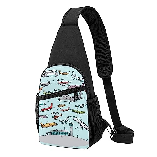 Bunte Schmetterlinge auf Blumen, Schultertasche, Crossbody-Rucksack, Brusttasche für Männer und Frauen, verstellbare linke und rechte Schulter, Wandern, lässiger Tagesrucksack, Cartoon-Flugzeug, Einheitsgröße von VGFJHNDF