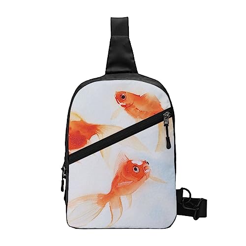 Bunte Schmetterlinge auf Blumen, Schultertasche, faltbar, Crossbody-Rucksack, Brusttasche für Männer und Frauen, verstellbare linke und rechte Schulter, Sport, lässiger Tagesrucksack, Kleine Goldfische schwimmen im Wasser, Einheitsgröße von VGFJHNDF